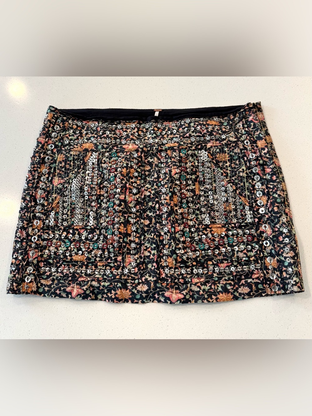 Free People Low Rise Embellished Sequin Boho Mini Skirt Medium